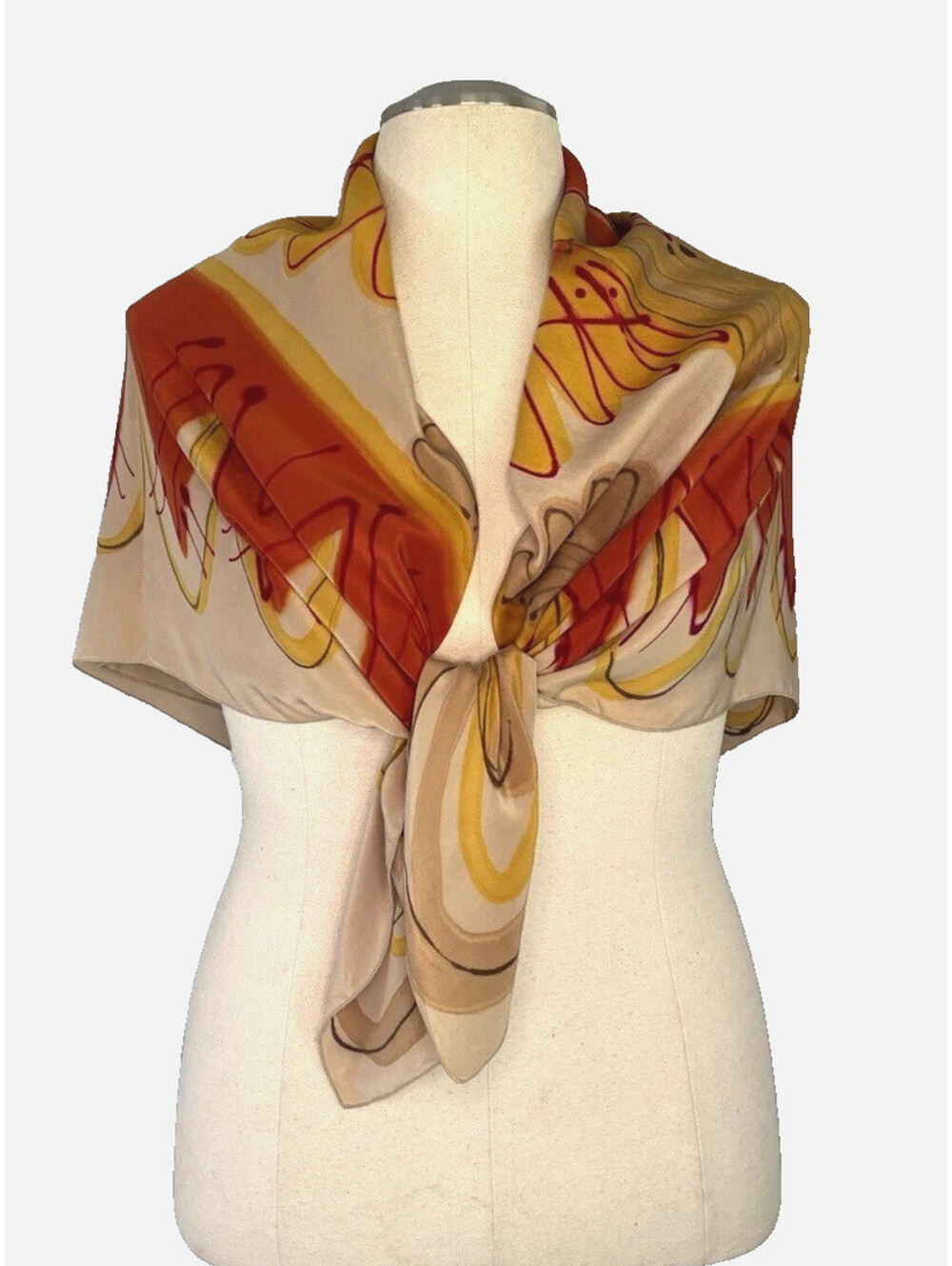 Vintage 1990's Jenna Wear NY Hand Painted Wearable Art Silk Scarf 42"x44" EUC